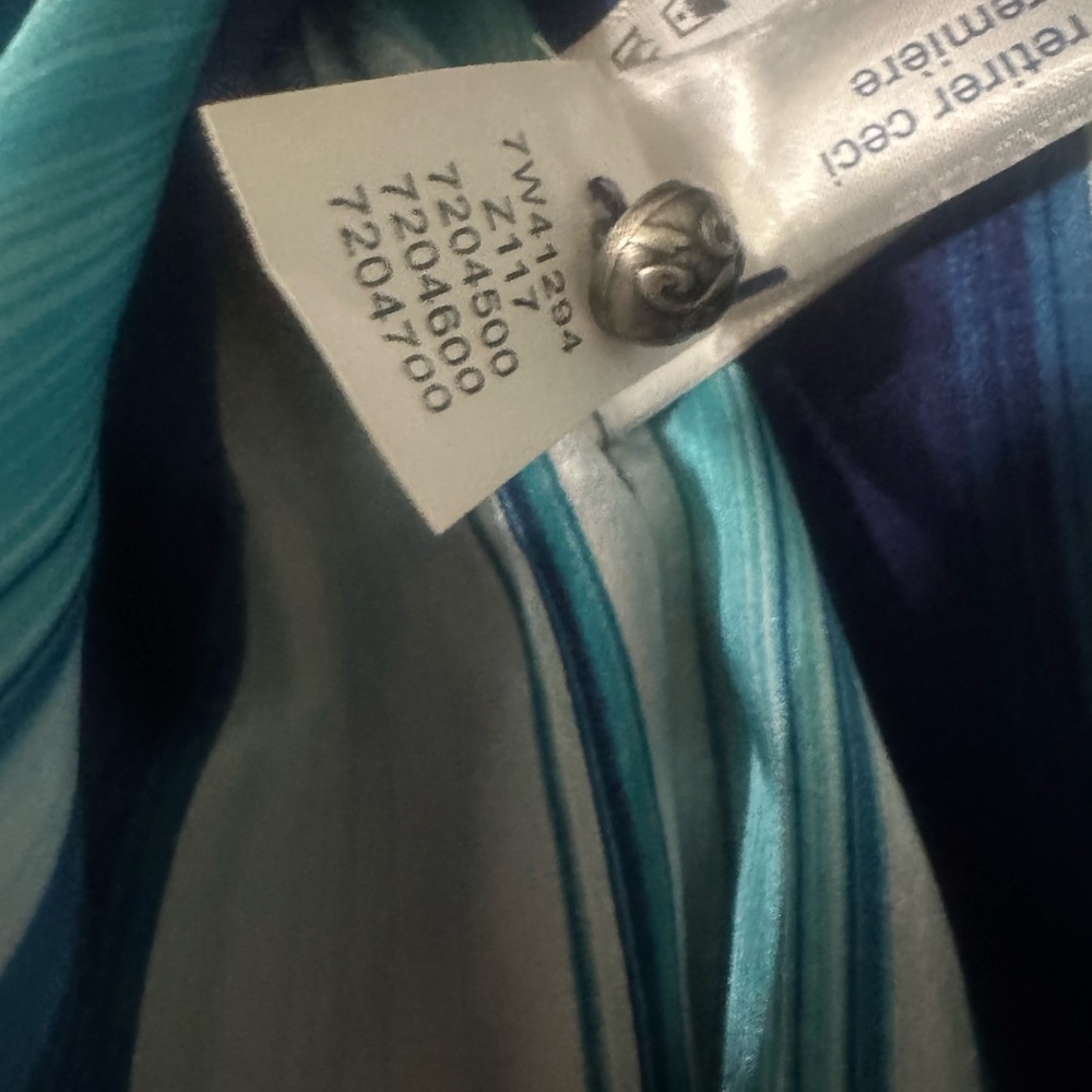 NWT Lucky Brand 100% Silk Striped Cap Sleeve Blouse Top Blue Teal Women’s Small - Picture 10 of 10
